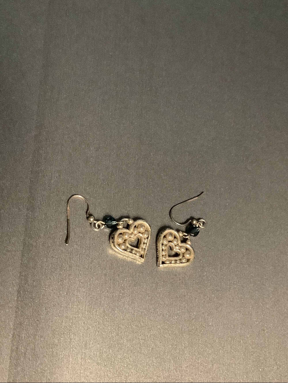 Brighton Silver Heart Filigree Earrings with Black Bead